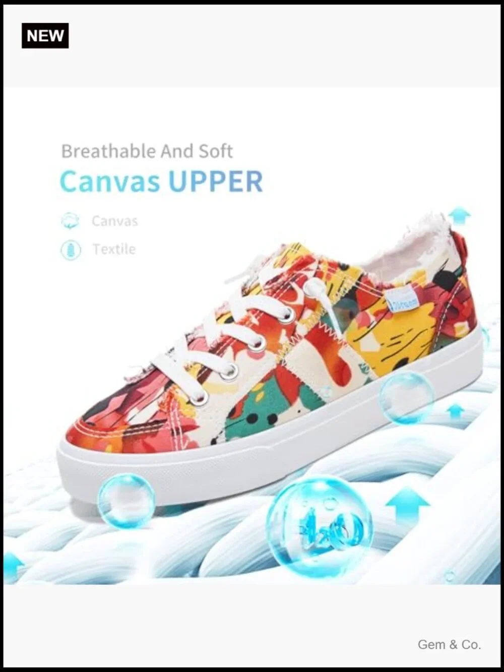 Slip On Sneakers Floral Canvas Shoes Casual Comfortable Fashion Lace Up